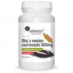 Olej z nasion czarnuszki 500 mg 120 kaps. Black Cumin Ethiopian origin Tymochinon 2%  Aliness Nigella sativa