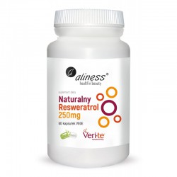 Naturalny Resweratrol 250mg 60 kaps. Aliness Ultra czysty trans-resweratrol Veri-te Saccharomyces cerevisiae