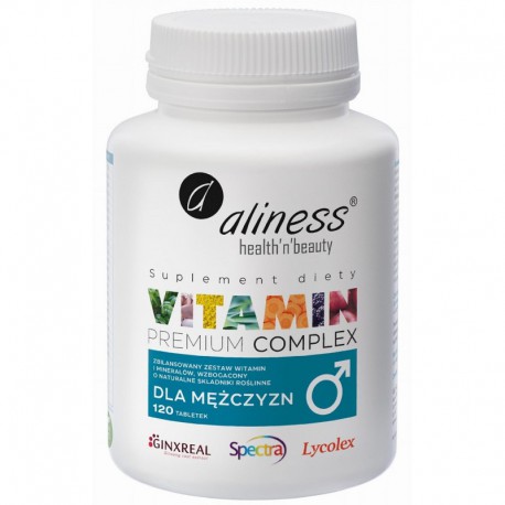 Vitamin premium complex dla mężczyzn 120 tabl. Aliness Spectra witamina E D-alfa-tokoferol B12 metylokobalamina K2 VitaMK7