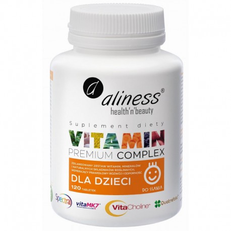 Vitamin premium complex dla dzieci 120 tabl. do ssania Aliness Spectra witamina E B12 metylokobalamina K2 VitaMK7