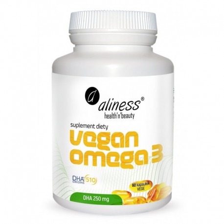 Vegan Omega-3 250mg 90 kaps. Aliness DHA olej z mikroalg Schizochytrium