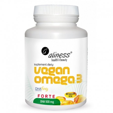 Vegan Omega-3 Forte 500mg 60 kaps. Aliness DHA olej z mikroalg Schizochytrium