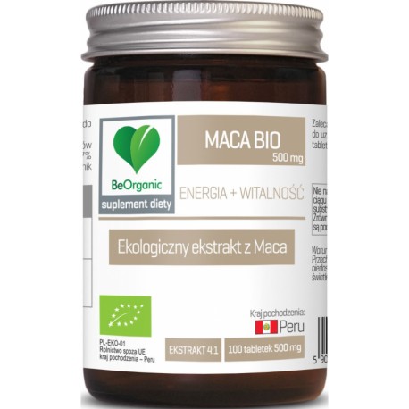 Maca ekstrakt BIO 500 mg 100 tabletek Energia i Witalność BeOrganic Medicaline Maca Lepidium meyenii