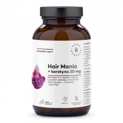 Hair Mania + keratyna 120 kaps. Aura Herbals nasiona prosa lucerna pokrzywa cysteina biotyna
